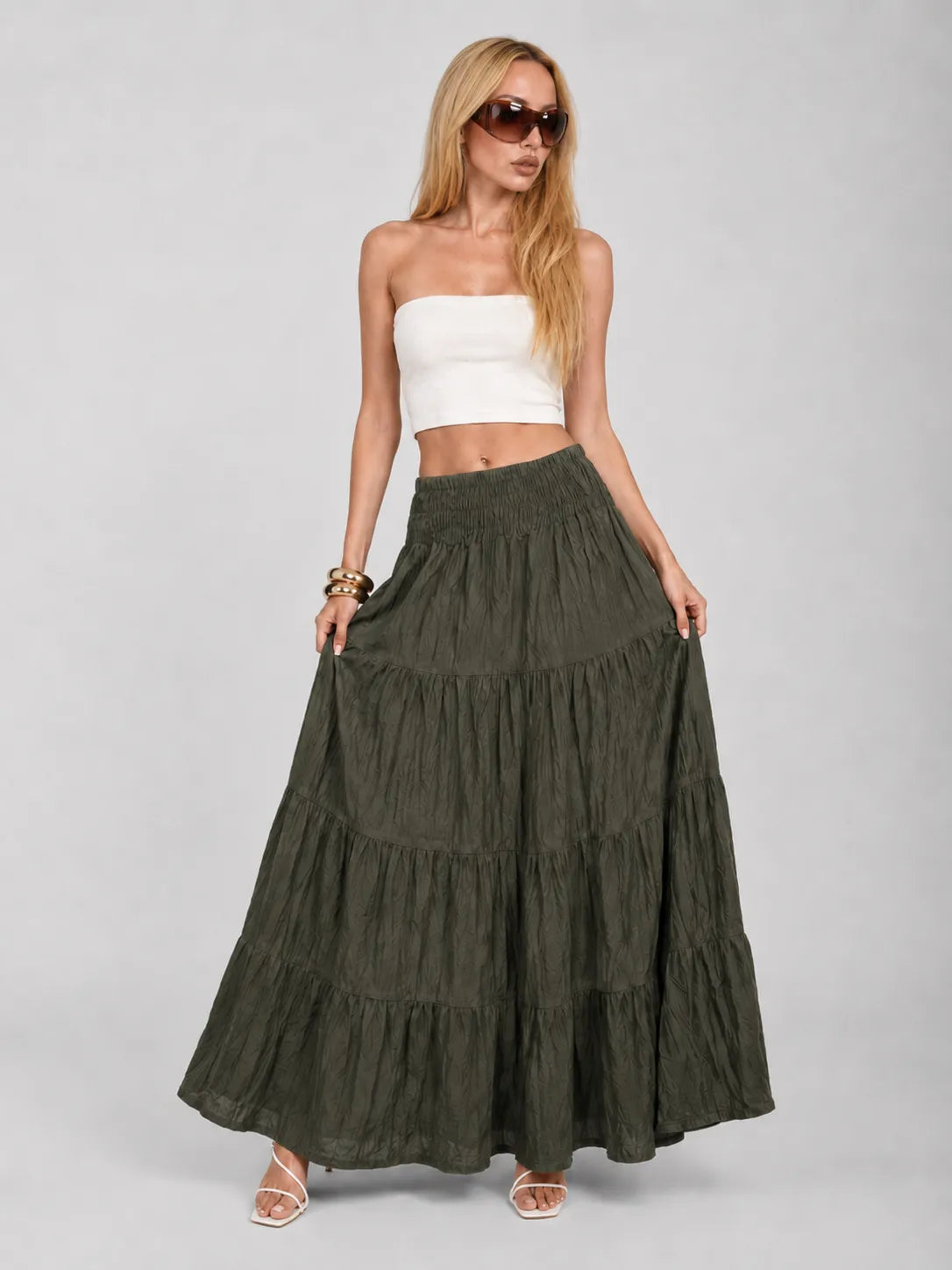 Jupe longue plissée à taille haute