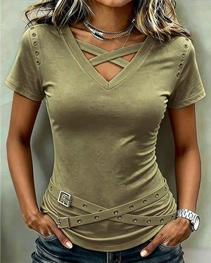 T-shirt sangle croisée évidé coupe slim - Noir