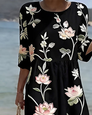 Robe florale col rond - Blanc