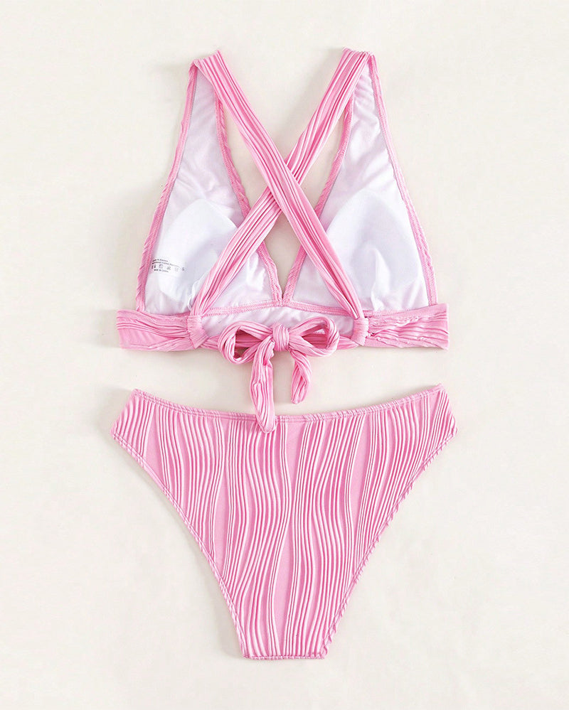 Bikini uni décolleté V plongeant - Noir