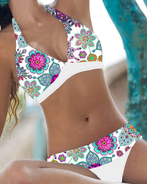Bikini avec motif floral - Blanc