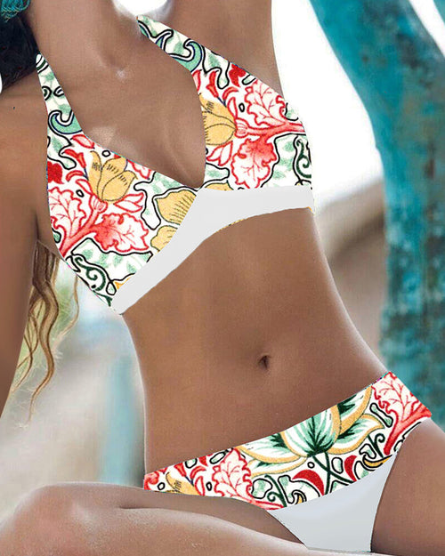 Bikini à motif fleuri - Blanc