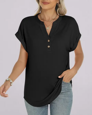 T-shirt uni col V manches courtes - Noir