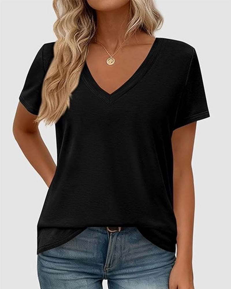 T-shirt pullover col V uni - Noir