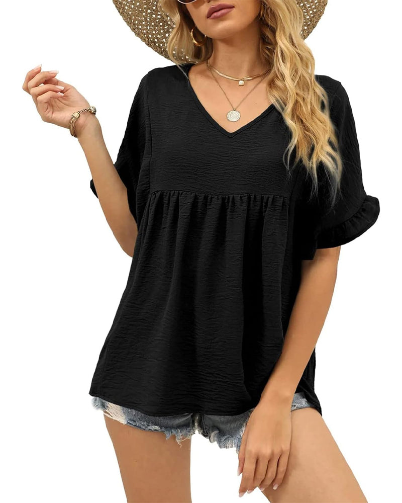 Blouse décontractée volant coupe loose - Rose