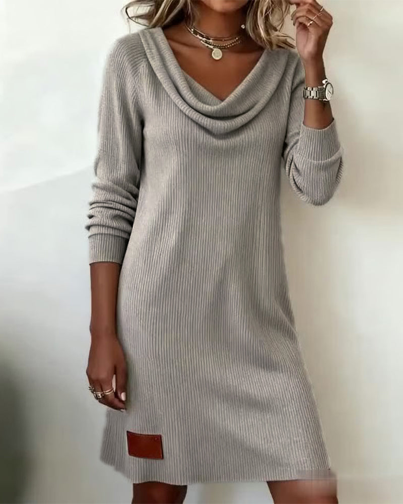 Robe droite à manches longues et col montant - Gris