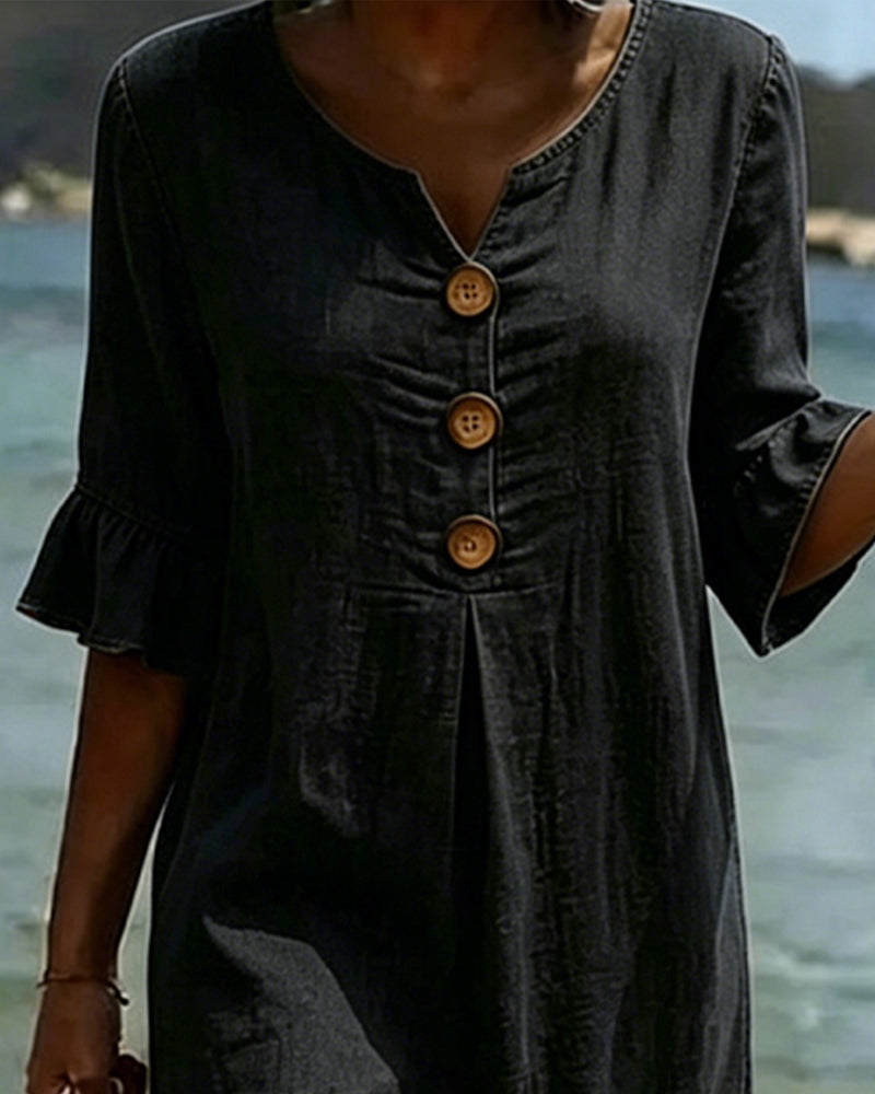 Robe en jean à manches volantées - Bleu