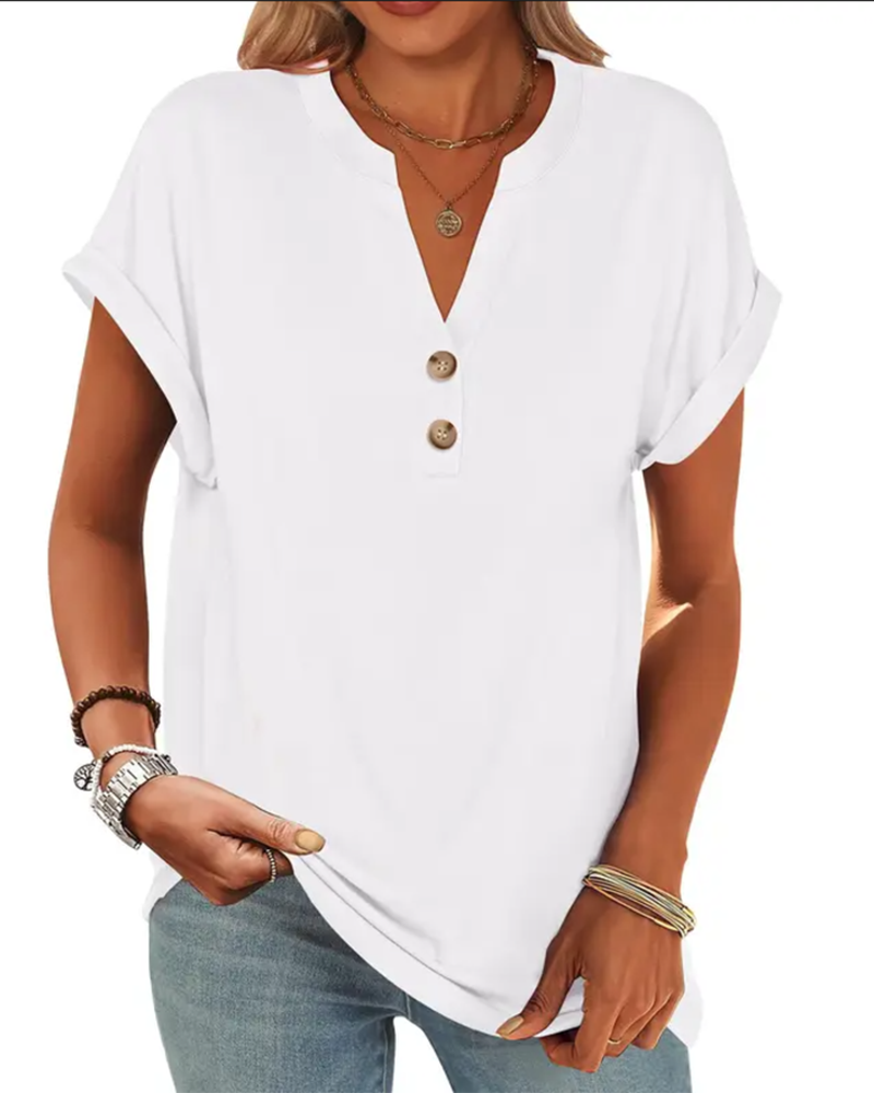 T-shirt uni col V manches courtes - Noir