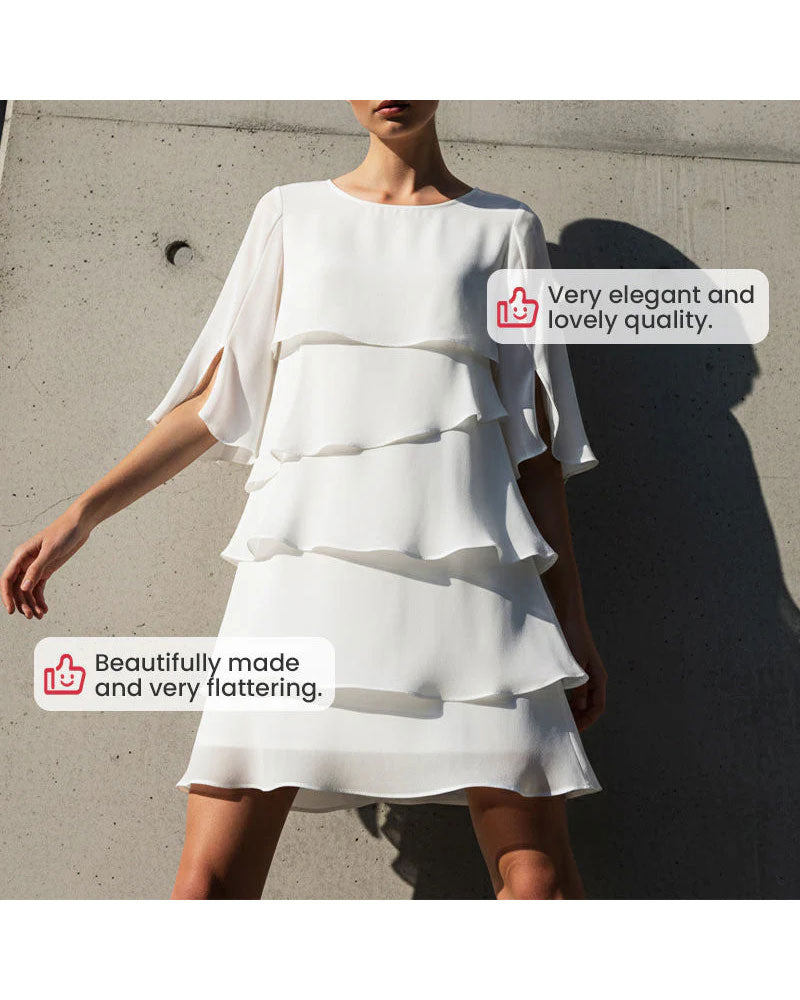 Robe ample col rond à volants - Blanc