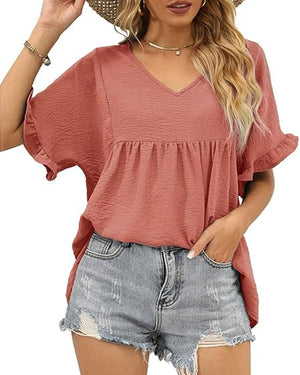 Blouse décontractée volant coupe loose - Rose