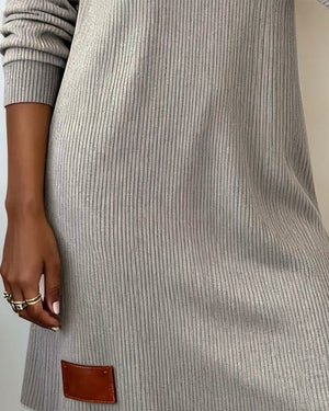 Robe droite à manches longues et col montant - Gris