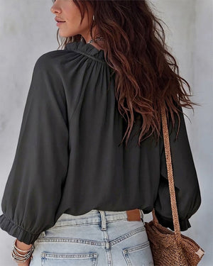 Blouse col V lacets - Blanc