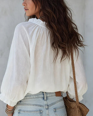 Blouse col V lacets - Blanc