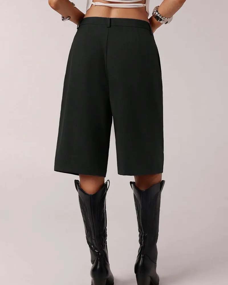 Ensemble blazer et bermuda à jambe droite - Noir