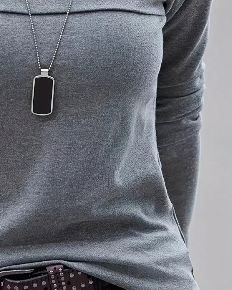 Haut slim fit plissé manches longues - Gris