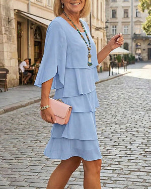 Robe ample col rond à volants - Blanc