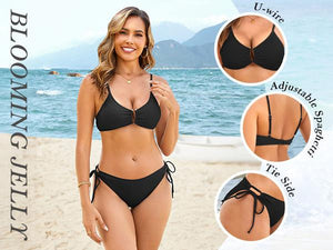 Bikini femme sexy taille haute échancré - Bleu