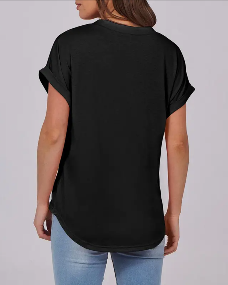 T-shirt uni col V manches courtes - Noir