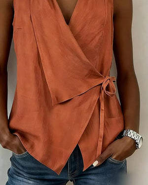 Débardeur croisé uni en coton-lin - Orange