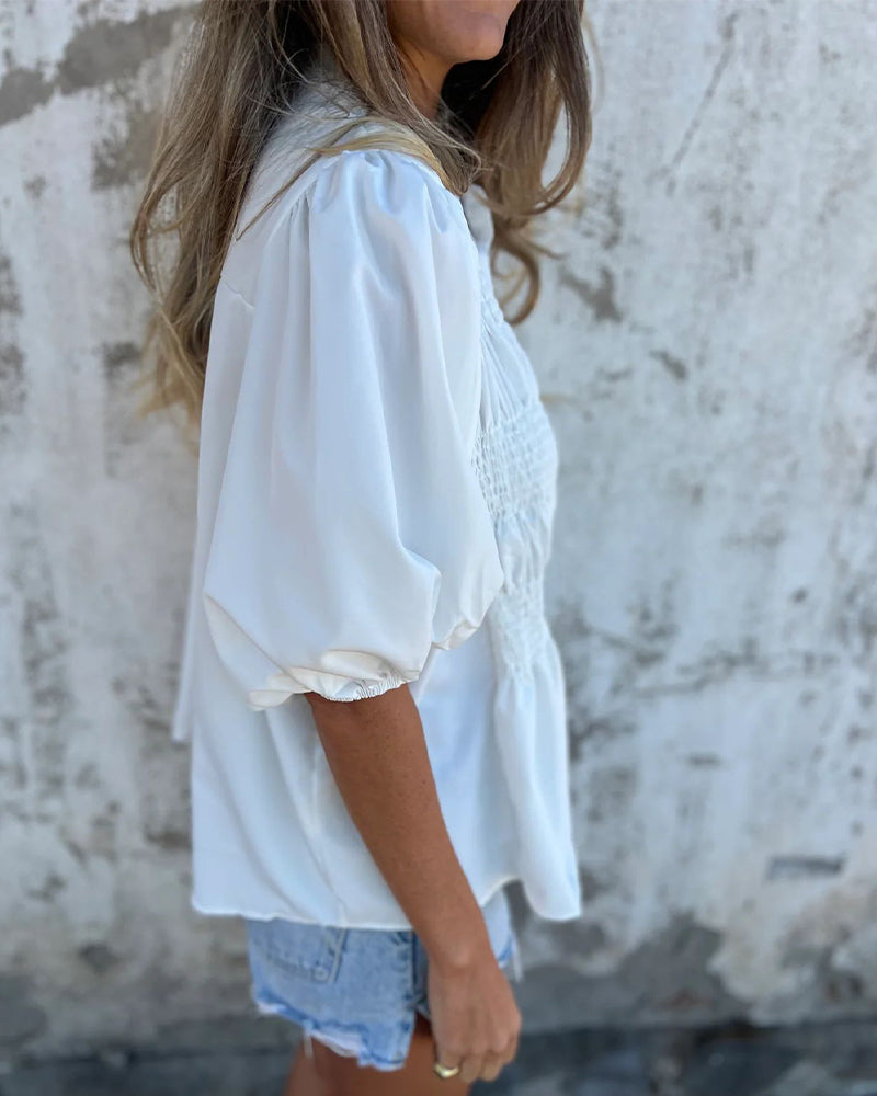 Blouse mode décontractée manches courtes uni - Rouge