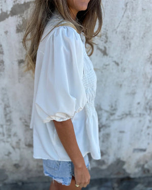 Blouse mode décontractée manches courtes uni - Rouge
