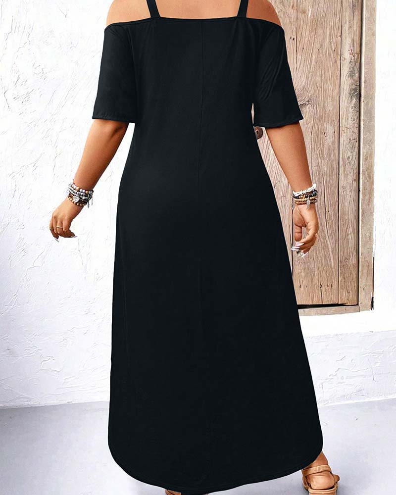Robe longue unie col V épaules dénudées - Noir