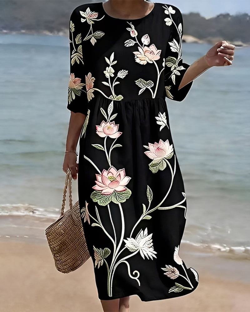 Robe florale col rond - Blanc