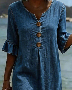 Robe en jean à manches volantées - Bleu
