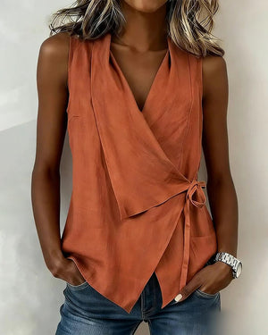 Débardeur croisé uni en coton-lin - Orange