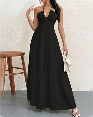 Robe unie col américain - Noir