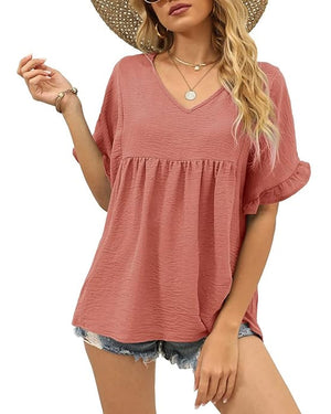 Blouse décontractée volant coupe loose - Rose