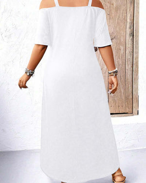 Robe longue unie col V épaules dénudées - Noir