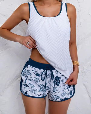 Tankini débardeur texturé imprimé tropical - Violet