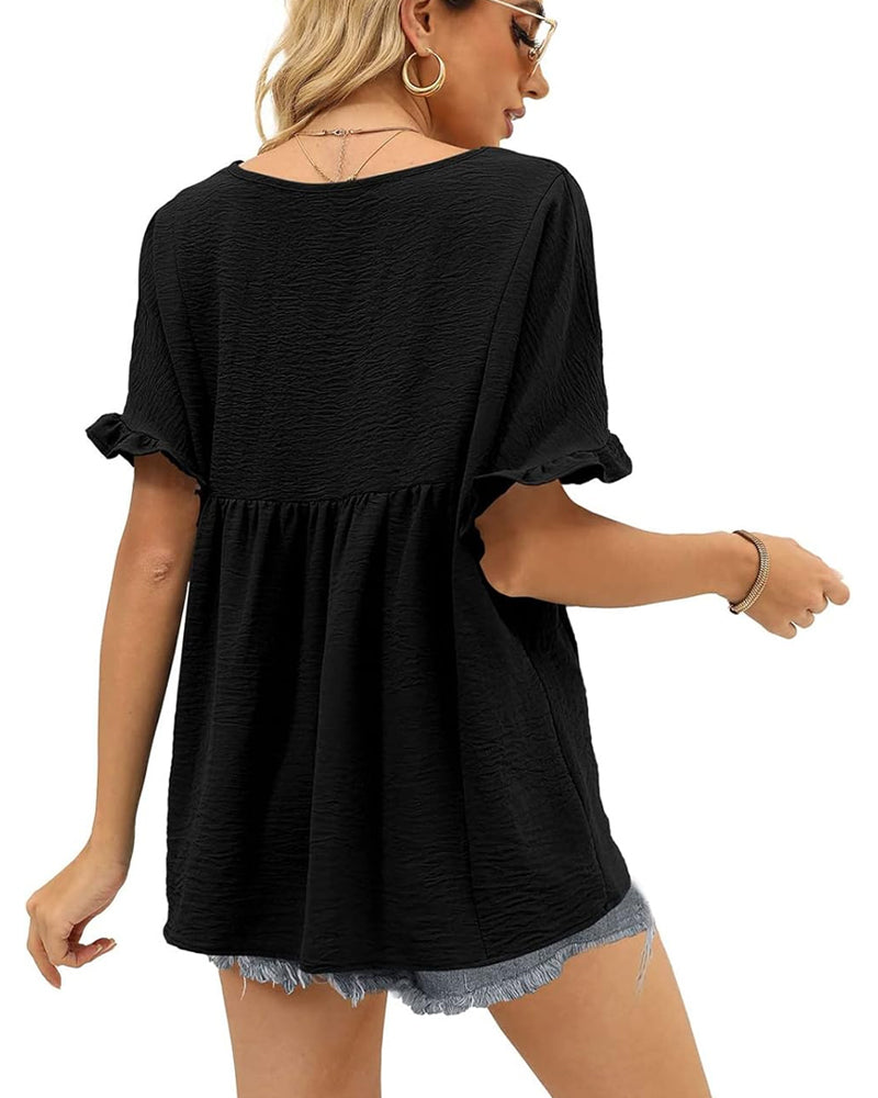 Blouse décontractée volant coupe loose - Noir