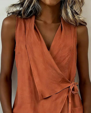 Débardeur croisé uni en coton-lin - Orange