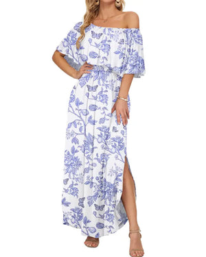 Robe maxi à imprimé floral aquarelle - Blanc