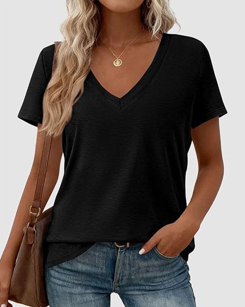 T-shirt pullover col V uni - Noir