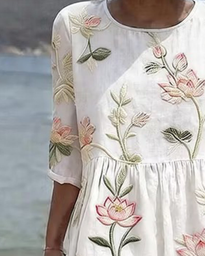 Robe florale col rond - Blanc
