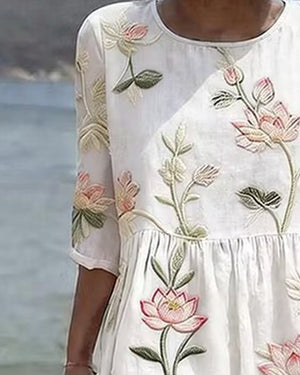 Robe florale col rond - Blanc