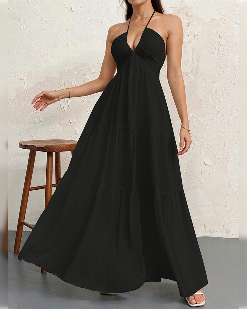 Robe unie col américain - Noir