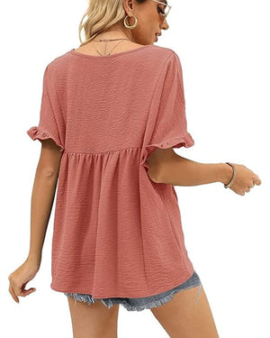 Blouse décontractée volant coupe loose - Rose