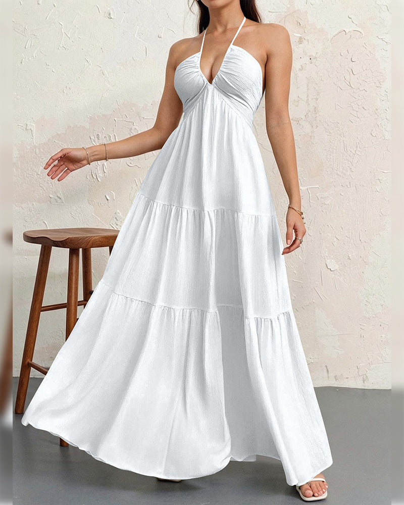 Robe unie col américain - Blanc