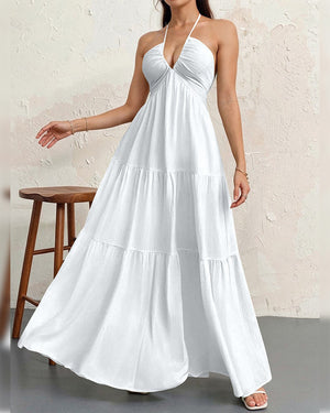 Robe unie col américain - Blanc