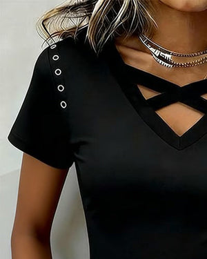 T-shirt sangle croisée évidé coupe slim - Noir