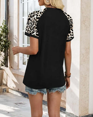 T-shirt color-block col rond manches raglan - Noir