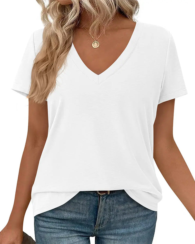 T-shirt pullover col V uni - Noir