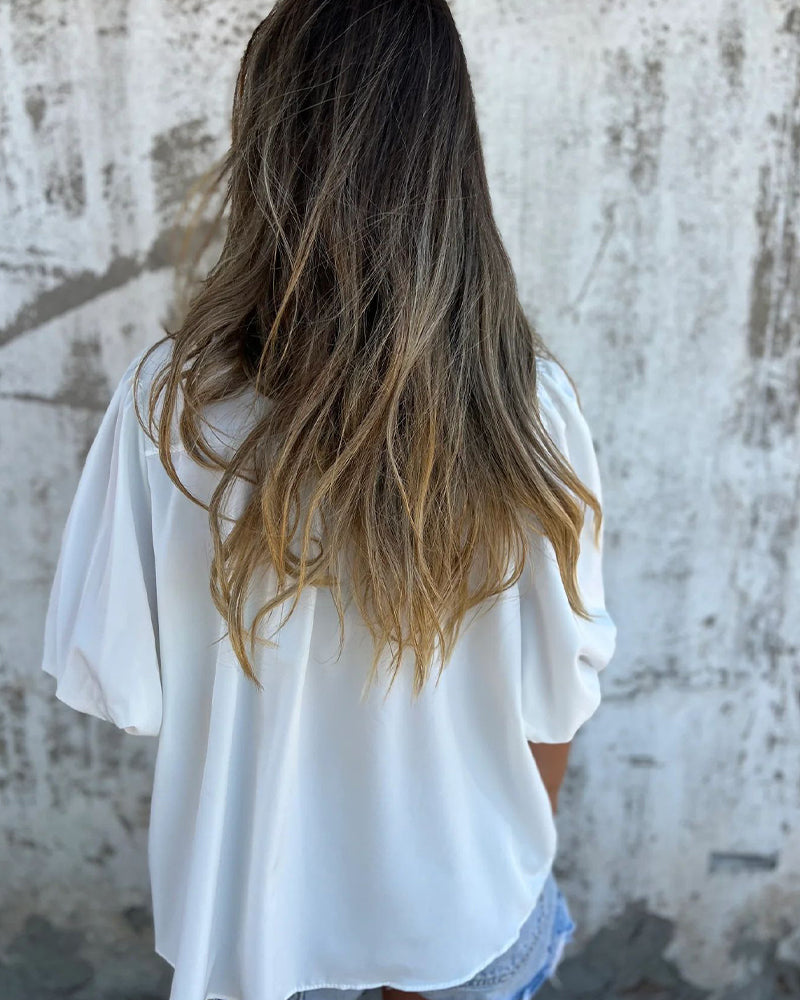Blouse mode décontractée manches courtes uni - Rouge