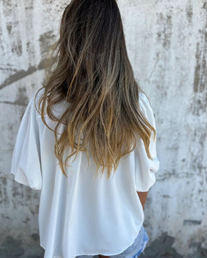 Blouse mode décontractée manches courtes uni - Rouge