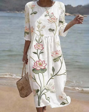 Robe florale col rond - Blanc