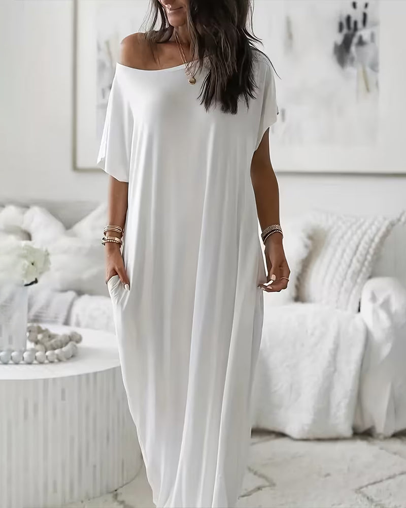 Robe unie longue décontractée - Blanc